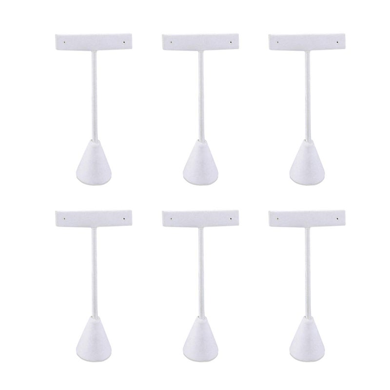 Ikee Design 6 Pcs Set Premium T- Shape Style Earring Display Stand, Earring Stand Jewelry Display for Showroom, Tradeshow, and Showcase, 2 1/2 W x 4 1/2 H in, White Faux Leather - Image 1